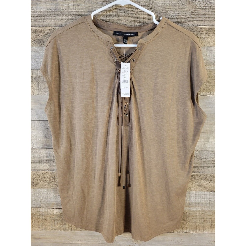NWT White House Black Market Women's Laceup Top Sleeveless Size SM Sandwash